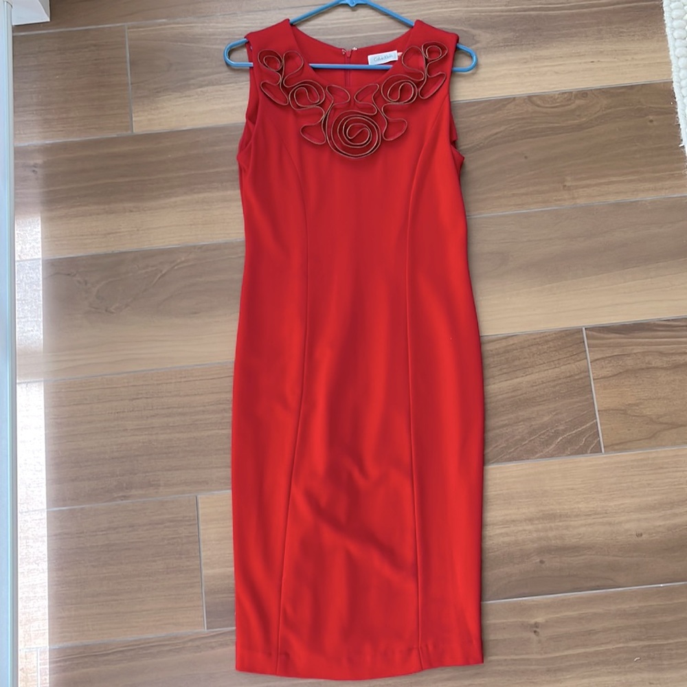 Calvin Klein Stretch Knit Zipper Dress Red Size 4